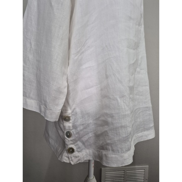TAHARI White 100% Linen Tunic Blouse Shirt Sz L Popover Minimalist Coastal Beach - Picture 4 of 8